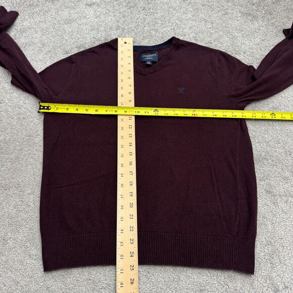 American Eagle Outfitters Cotton Pullover Sweater Mens Medium Maroon V-Neck Knit - Picture 7 of 11